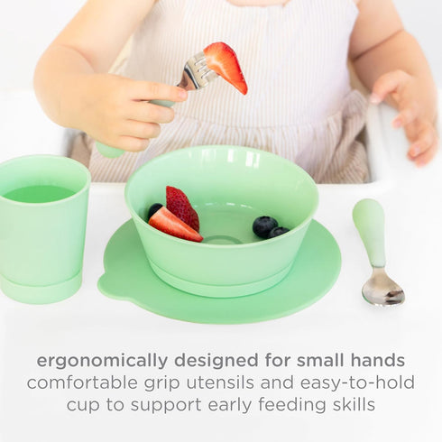 Set Ubbi Food-Grade Non-Toxic Toddler Feeding with Interchangeable Suction Base, Stainless Steel Utensils, BPA-Free