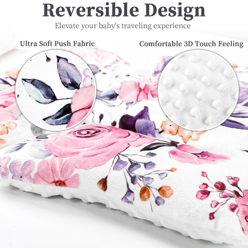 3 3 1 3D Pea Pod Infant Car Seat Insert with Strap Covers, in Reversible Floral Baby Car Seat Head Support for Newborn