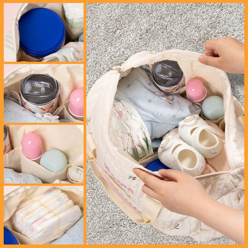 Custom Cotton Diaper Bag Tote for Women - Large Capacity, Multiple Compartments, Cute Rabbit Bear Design for Baby Girl