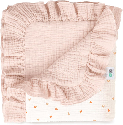 lulumoon Muslin Ruffle Baby Blanket - Soft Breathable 100% Cotton Newborn Wrap