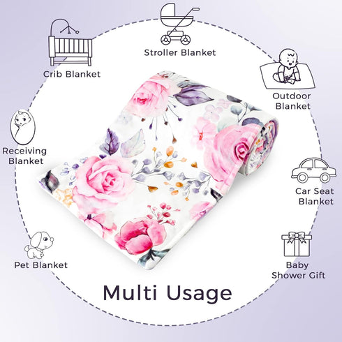 30'' x 40'' Baby Blankets, Super Soft Floral Minky Toddler Newborn Blanket for Boys Girls, Double Layer, Crib Receiving