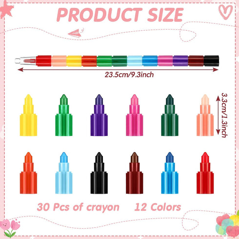 30 12 Set Spakon Pcs Stackable Crayons Bulk Colors Stacking Buildable Crayons for Boys Girls Party Favor for Student