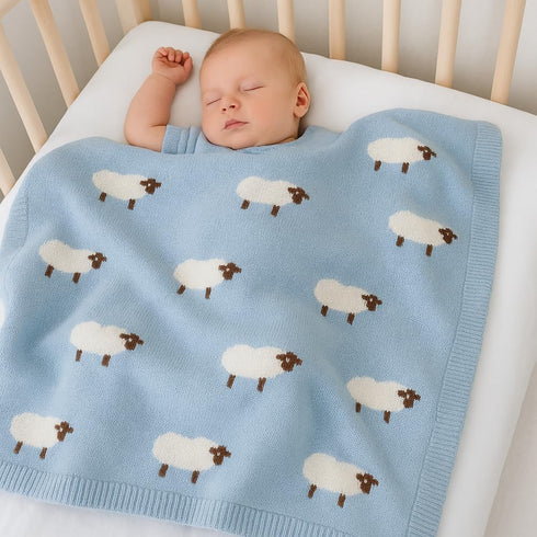 Cozy 30x40 Cotton Baby Blanket Knit Soft Swaddle Receiving Blankets Toddler Infant Blanket with Lovely Sheep
