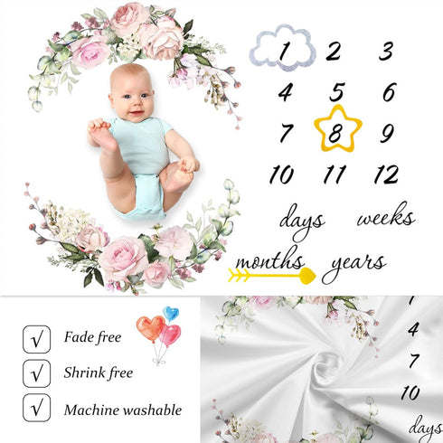 CSFOTO Flowers Baby Monthly Milestone Blanket, 60"x40", Newborn First Year Growth Mat, Baby Shower Memory Keepsake