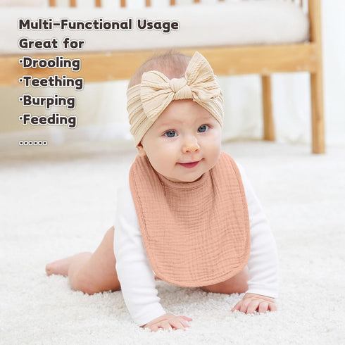 8 Pack Susurration Muslin Baby Bibs Bandana Drool Bibs, Soft Square Adjustable Baby Drooling Bibs for Unisex Girls