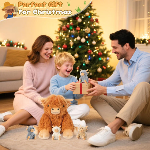 5-in-1 5PC Set Mommy 4 3 8 SuzziPals Highland Cow Stuffed Animals with Babies Inside, Highland Cow Plush & Babies, Soft