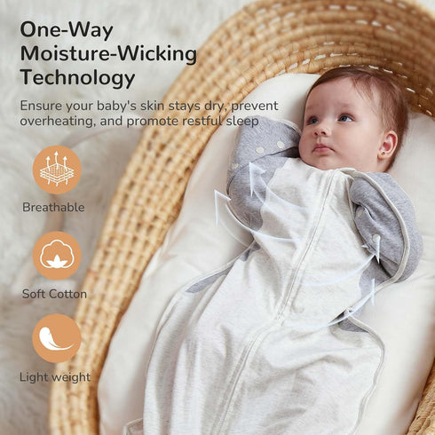 3-6 12-18 lb, 2-Way Transition Baby Swaddle Months Arms In/Out Swaddle Sleep Sack with Zipper Moisture-Wicking Fabric