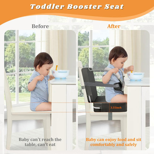 SMZCTYL Toddler Booster Seat for Kitchen Chair & Dining Table Waterproof PU Foam Cushion with Backrest & Safety Straps