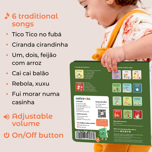 1-3 Cali's Books Brazilian Nursery Rhymes Book - Portuguese Sound Book for Toddlers Years Old, Educational Music Toys