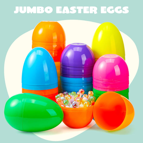 24 6 Inches JOYIN Pcs Large Plastic Easter Eggs, Colorful Jumbo Eggs Fillable for Easter Themed Hunt Basket Stuffers