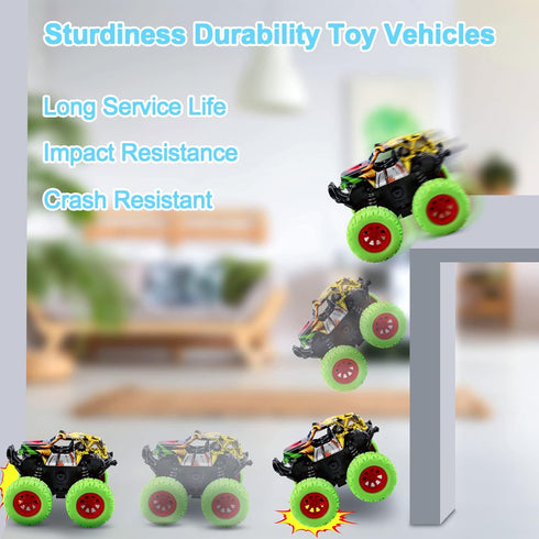 M SANMERSEN 2 Pack Monster Truck Toys, 360° Rotating for Boys and Girls Ages 3-5 - Toddler Car Gifts