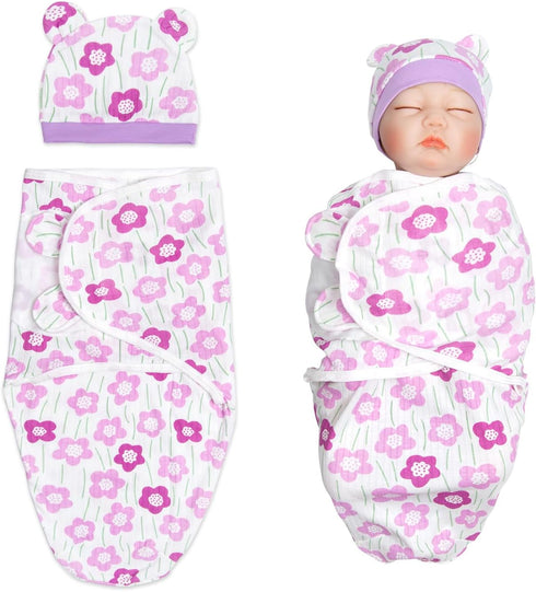 Set 17-22 inch Reborn Doll Accessories Receiving Blanket for Reborn Baby Doll Clothing Adjustable Swaddle Blanket Hat