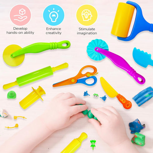 Gerute 28Pcs Dough and Clay Play Tools Kit for Kids, Modeling Clay Accessories with Animal Cutters, Rolling Pins