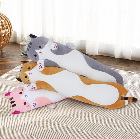 Yeqivo Girlfriend(110cm/43.3inch) Soft Cat Plush Pillow, Grey Long Cat Stuffed Animals Soft Long Kitten Plushies Kawaii