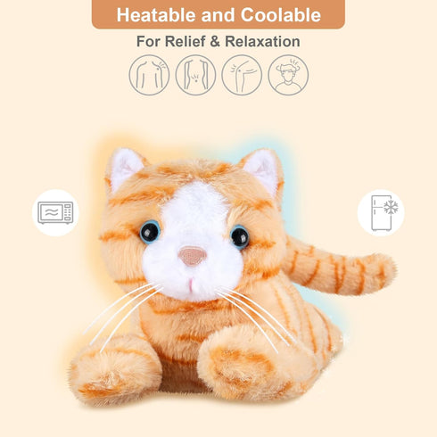 Heatable & Coolable Orange Cat Stuffed Animal, Microwave Heating Pad for Cramps & Pain, Plush Cat Toys Gifts