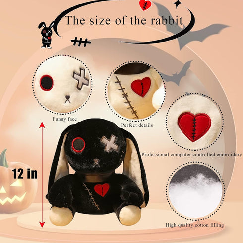 LVQING Rabbit plush doll, crazy rabbit plush toy, Halloween scary rabbit stuffed animal long ears standing toy, suitable for fans Easter Christmas birthday gift. (Color : Black)