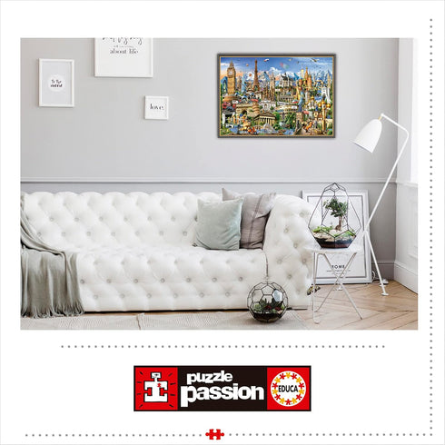 Educa Europe Landmarks 2000 Piece Jigsaw Puzzle with Glue Included, Completed Image 37.75" x 26.75" - Ages 14+ (17697)