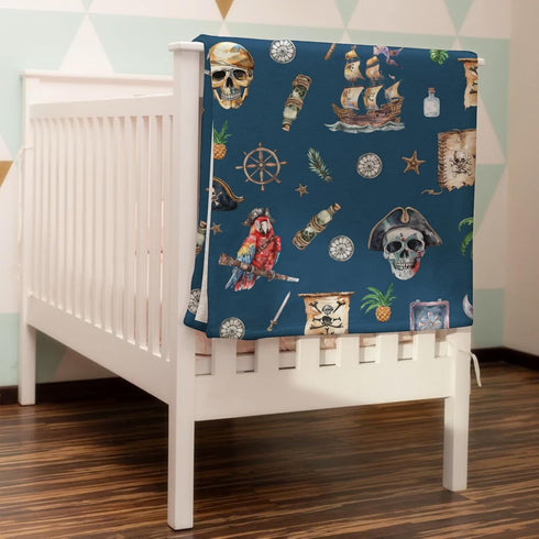 Ocean Pirate Ship Skull Parrot Palm Trees Baby Blanket, Nautical Nursery Receiving Blankets for Boys 30x40