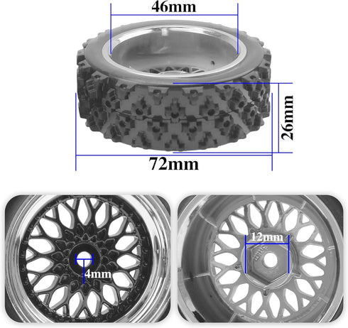 ShareGoo RC 1/10 On Road Tires & Wheel, 12mm Hex Plastics Rims Compatible with Tamiya TT01 TT02 Kyosho Traxxas 4Tec