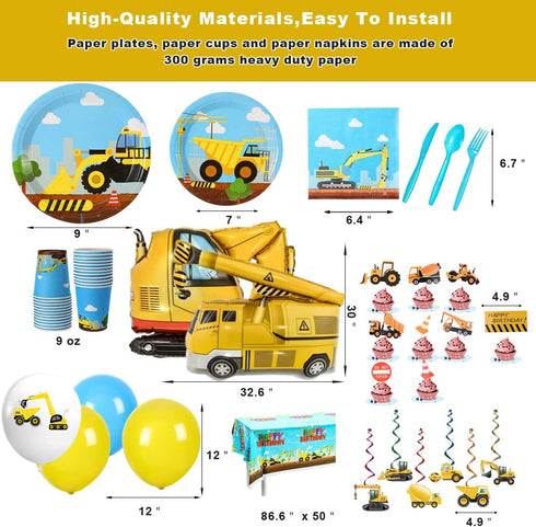 vinfo Set 24 Construction Birthday Party Supplies For Boys - Guests Dump Truck And Tractor Party Decorations, Paper