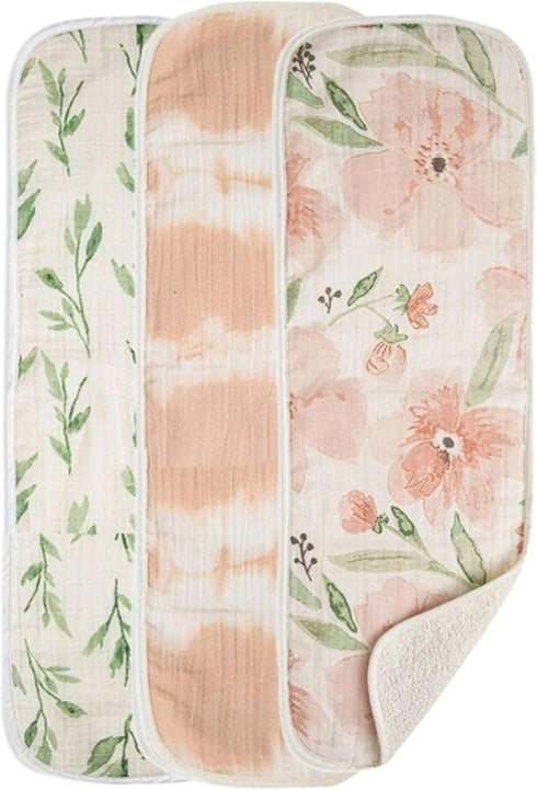 Crane Baby Muslin Baby Burp Cloths, Lightweight Absorbent Burp Cloth, Pink Floral,