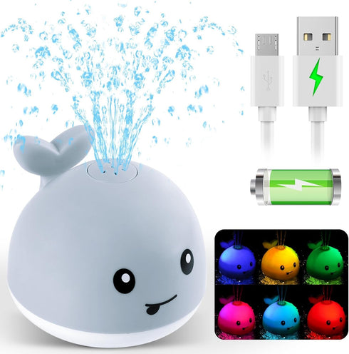 2024 Upgraded Baby Bath Toys, Rechargeable Light Up Whale Sprinkler Spray Fountain for Kids 1-3, Bathtub Toys for