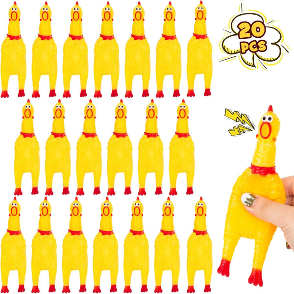 POPLAY 20PCS Squeaky Rubber Chickens, Bulk Prank Novelty Pet Toys for Family Game Party Favors, Noise Maker
