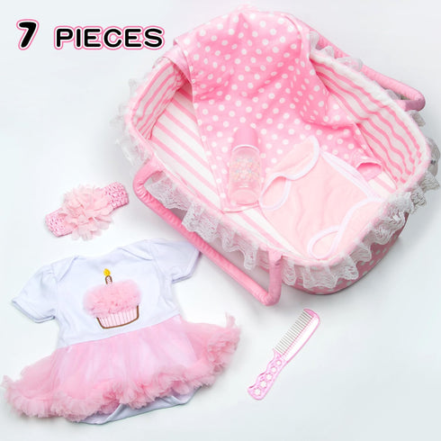 7 Set 17-22 Inch PEDOLLTREE Reborn Baby Dolls Clothes Girl Outfit Accessories Pink Tutu Pcs for Reborn Doll Newborn