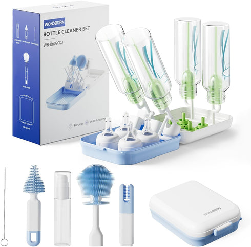 Bottle Brush Set, 9-in-1 Bottle Cleaner Kit, Includes Bent Neck Bottle Brush,
