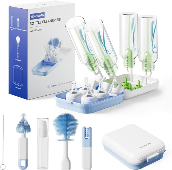 Bottle Brush Set, 9-in-1 Bottle Cleaner Kit, Includes Bent Neck Bottle Brush,