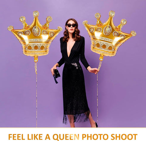 3 Pcs Large Gold Crown Balloons (38.2" x 35.4") - Durable Princess Birthday Party Decorations for Photoshoots,