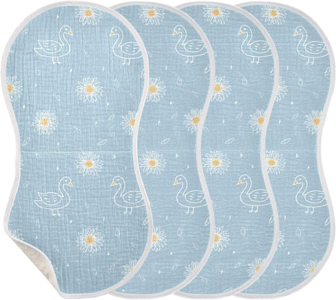 decor gift 4 Pack 22x11in Cotton Muslin Baby Burp Cloths Breathable Cartoon Swan Sunflower Pastel Blue washcloth