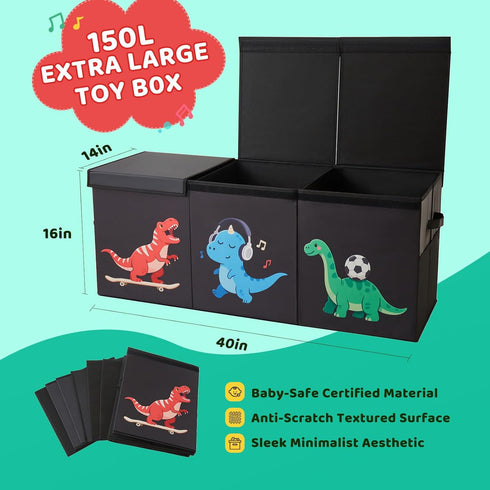 Box,150L Lid,40"x14"x16" Extra Large Toy Sturdy Dinosaur Collapsible Storage with Kids Storage Organizer,Chest Bin