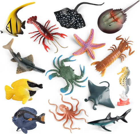 21Pcs, Sea Animals Toys Figures Plastic Marine Creature Shark Fish Starfish Crab Lobster Octopus Seahorse Coral
