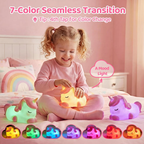 3-Level Dimmable 30-Min Mewaii Cloud Unicorn Night Light for Kids, Portable Lamp with Wireless Charging Cloud Base