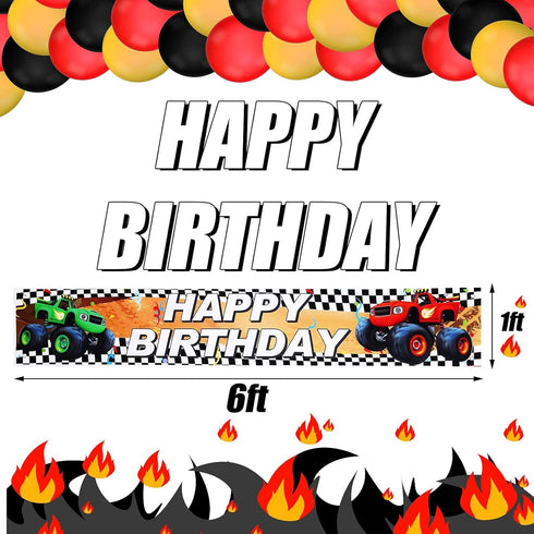 Tatuo Truck Party Decorations Supplies, Photography Background 5 x 3 Feet, Happy Birthday Banner 6 x 1 Feet for Kids