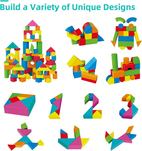 2-4, 94PCS 18+ Soft Building Blocks for Toddlers Foam Stacking Blocks, Bath Toys for Kids, Preschool Learning STEM Toys