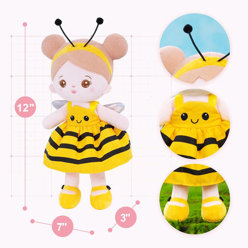 OUOZZZ Soft Baby Doll for Girls - My First Birthday Gift - Plush Rag Doll in Yellow Bee Dress for Toddlers Kids Infants