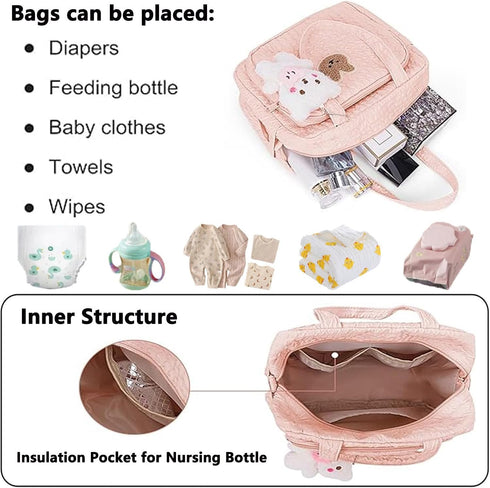 NIKUKY Mommy Baby Diaper Bag Tote, Cute Small Crossbody Nappy Bag, Lightweight Travel & Hospital Multifunction Storage