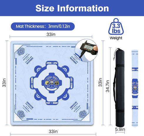 33"x33" 3 Mahjong Mat, Noise Reduction Non-Slip Mahjong Mat for Table, American Mahjong Table Mat with Rules (Carrying