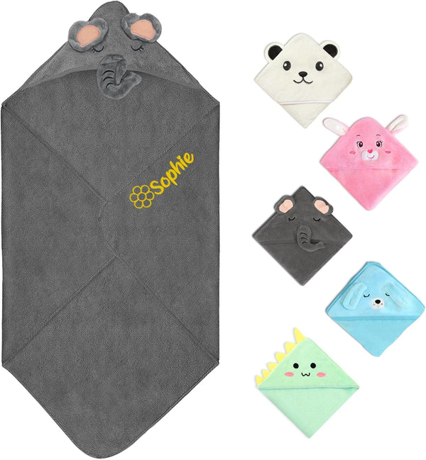 PFTPOW Personalized Baby Towel with Name Custom Toddler Hooded Bath Towels for Girl