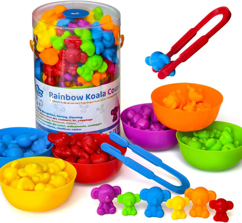 Counting Toys for Toddlers, Rainbow Koala Counters with Sorting Bowls for Preschool Learning Supplies