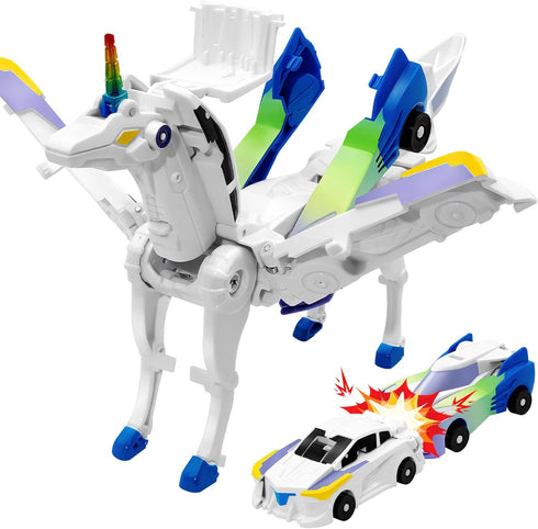 Intoypad Unicorn Collision Transforming Cars Toy for Girls Boys, 2 Magnetic Cars