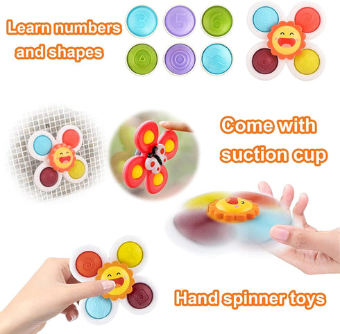 12-18 1 2 3 1-3 Suction Cup Spinner Toy for Baby - Suction Cup Fidget Spinner Toys Bath Toys Window Spinning Top Baby
