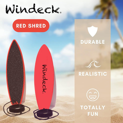 Finger Surfboard - Red Shred Mini Finger Board Surf Toy for Kids & Skaters, Hand Surfboard with Grip Tape & Leash