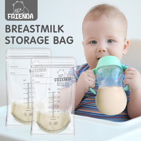 500 Count 6 oz Frienda Breastmilk Storage Bags Breast Milk Bags for Freezing Self Standing Breast Milk Storing Bags