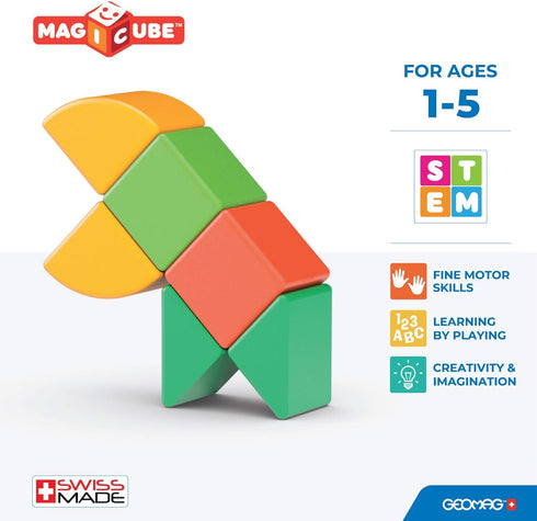 GEOMAG Magnetic Toys - 6 Pieces Magicube Shapes Starter Set, Early Learning STEM Educational Building Blocks for Ages