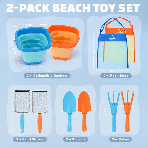 2 Packs 4-8 10 Dreamon Beach Toys, Travel Sand Toys for Kids Ages | PCS Sandcastle Building Kit with Collapsible