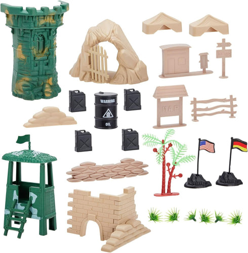 Juvale 100-Piece Army Men Toy Soldiers Playset - Small Plastic Action Figures, Military Battlefield Accessories & Tanks