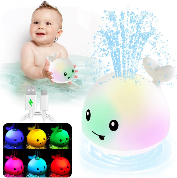?2024 Upgraded?Rechargeable Whale Bath Toy Sprinkler, Light Up Bath Toys for Toddlers 1-3, Baby Shower Gifts
